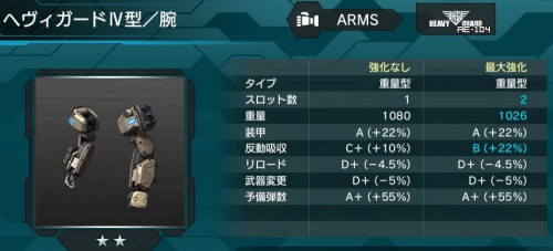 ヘヴィガード4型(腕)の性能