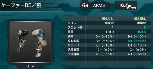 ケーファーB5(腕)の性能