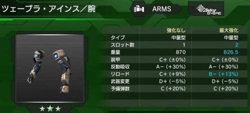 ツェーブラ・アインス(腕)の性能