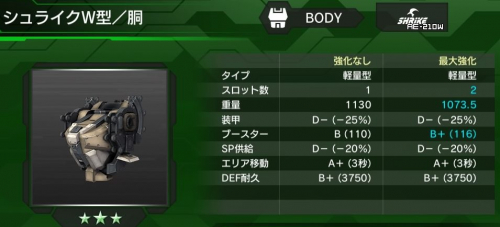 シュライクW型(胴)の性能