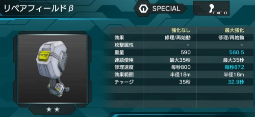 リペアフィールドβの性能