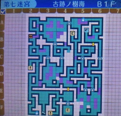 第七迷宮「古跡の樹海 B1F」のマップ