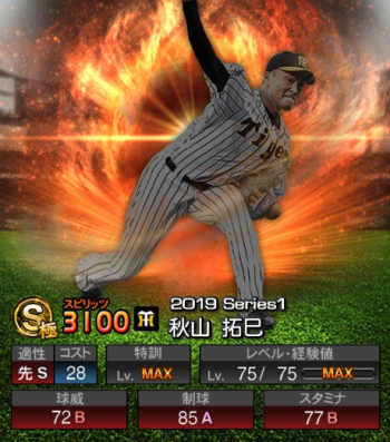 秋山 拓巳(S/2019シリーズ1) 評価
